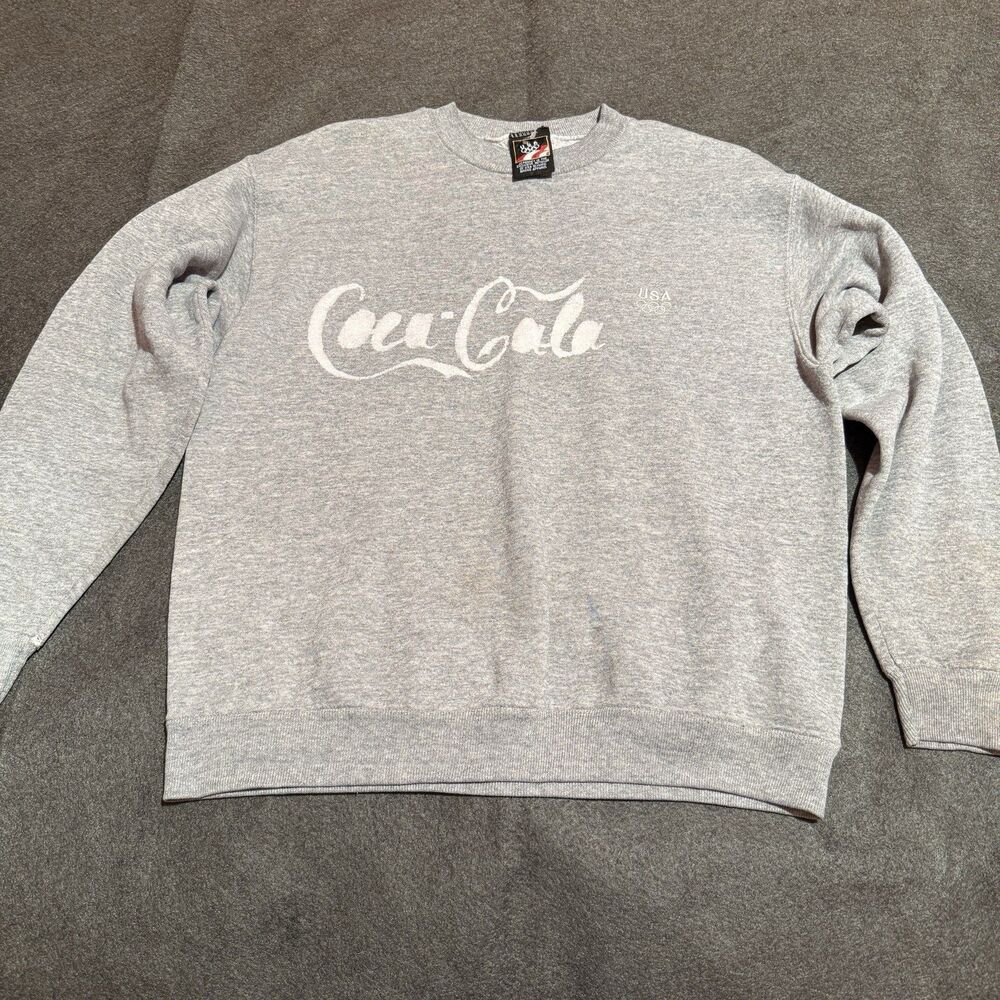 VTG Coca Cola USA Olympic Crewneck Sweatshirt medium M Gray Spell Out 90s
